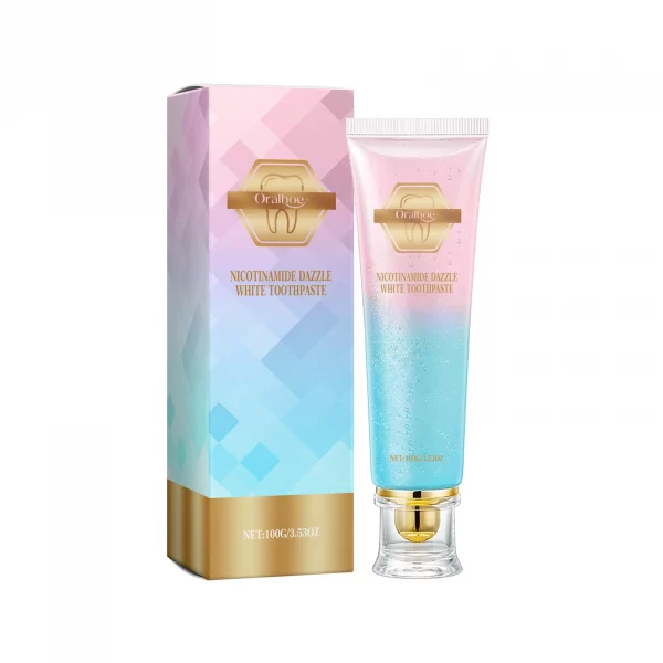 Dentifrice blanchissant à la niacinamide, élimine les taches dentaires, prévient la mauvaise haleine, nettoie la bouche, rafraîchit et réduit la plaque dentaire.