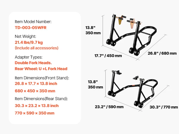 SucceBuy Motorcycle Stand Lift 850lbs Front Rear Combo Stand Lift Front Wheel Dual-Fork Stand Rear U+L Fork Swingarm Spool Stand