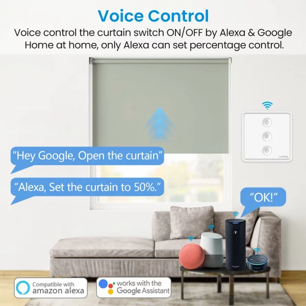 LoraTap Tuya Smart Life Roller Shutter Curtain Pushbutton Switch Remote Control via Google Assistant Alexa