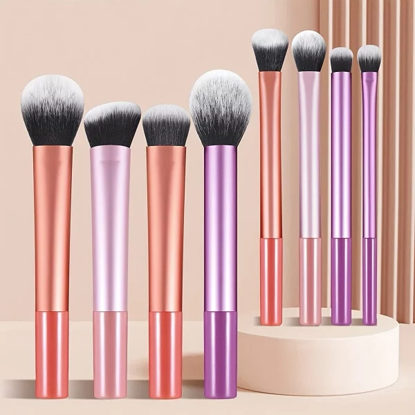 8-Piece Long Tube Makeup Brush Set - Multi-Color Ultra Soft Powder Blush Eyeshadow Brushes for Beginners