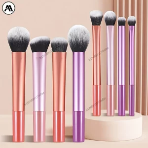 8-Piece Long Tube Makeup Brush Set - Multi-Color Ultra Soft Powder Blush Eyeshadow Brushes for Beginners