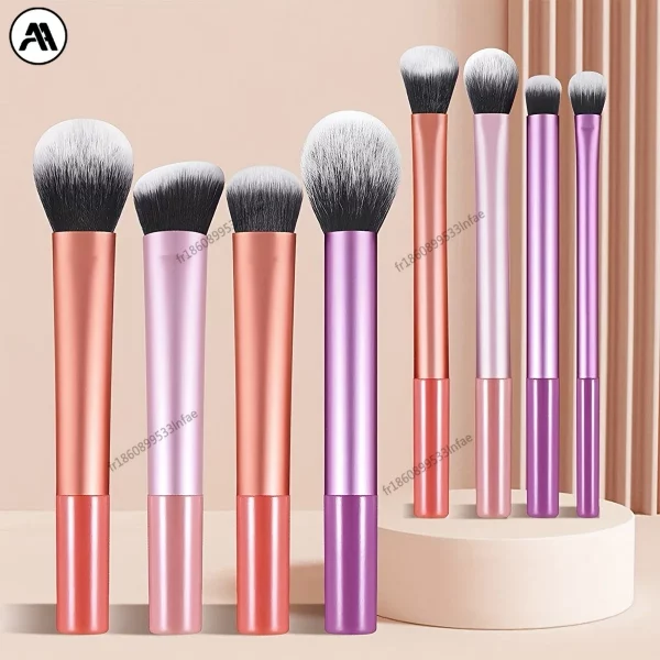 8-Piece Long Tube Makeup Brush Set - Multi-Color Ultra Soft Powder Blush Eyeshadow Brushes for Beginners