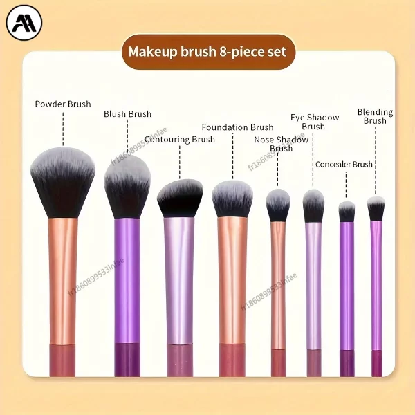8-Piece Long Tube Makeup Brush Set - Multi-Color Ultra Soft Powder Blush Eyeshadow Brushes for Beginners