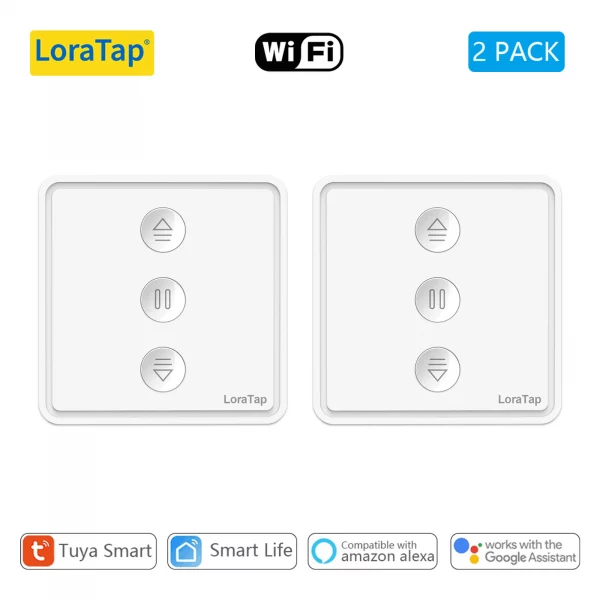 LoraTap Tuya Smart Life Roller Shutter Curtain Pushbutton Switch Remote Control via Google Assistant Alexa