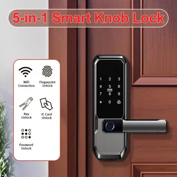 A3a3891daeeb3440eba3e5f37489d26f7Q.webp Smart Fingerprint Lock,Password Key Card,Tuya APP Control Aluminum Alloy Electronic Lock Black/Nickel/Grey Smart Lock