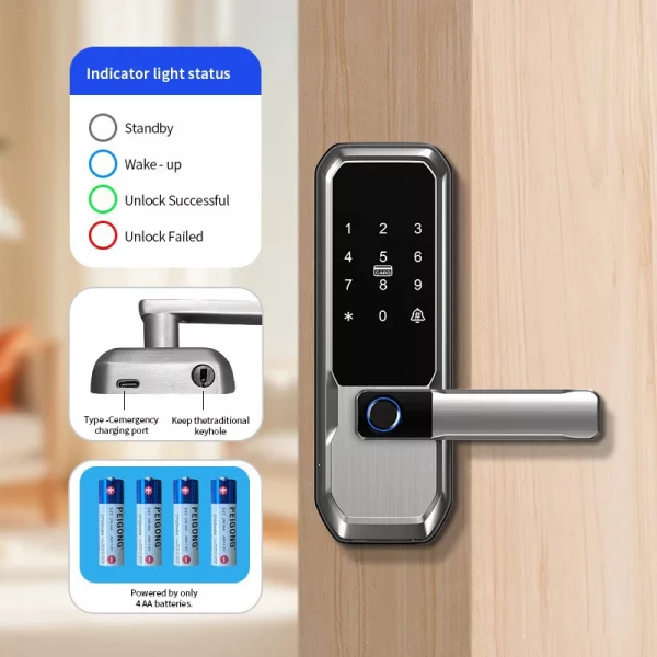 Aac6900deb3ac42c796f693144790bf9af.webp Smart Fingerprint Lock,Password Key Card,Tuya APP Control Aluminum Alloy Electronic Lock Black/Nickel/Grey Smart Lock