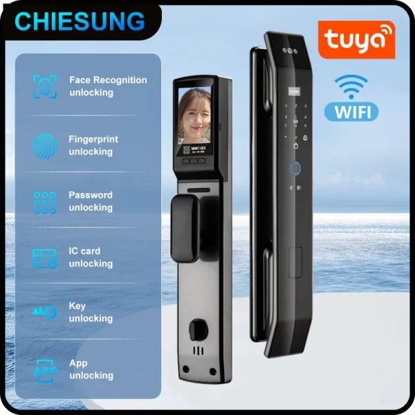 Abd21acee4ee44601a241903fbab91a1d2.webp Smart lock 3D face recognition fingerprint waterproof smart door wifi remote photo capture unlocking with App key NFC RFID Card
