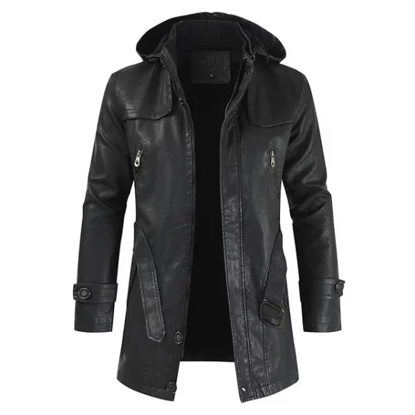Coat Windproof Clothes Men's Hooded Long Leather coat Men's Leather Motorcycle Leather fashion Winter Korean Fashion Jacket