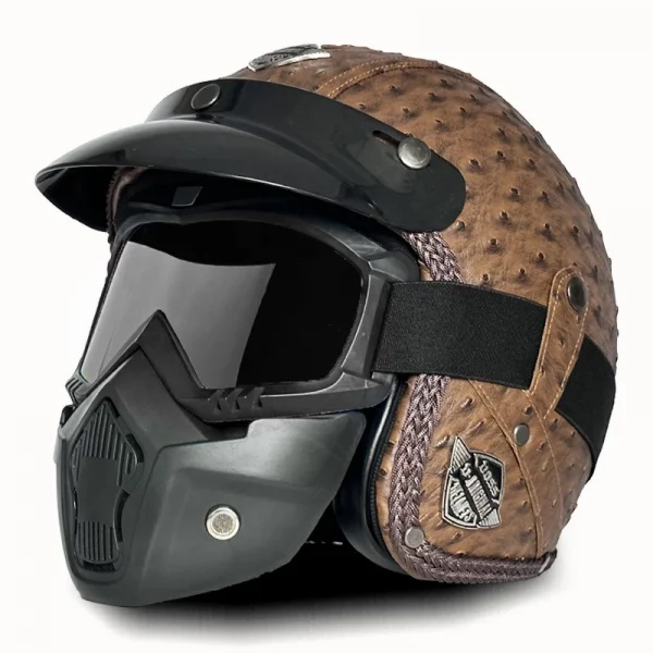 Retro Helmet Motorcycle Open Face Helmets PU Leather Casco Moto Helmet Vintage Capacete De Moto Motorcycle Equipments ECE DOT