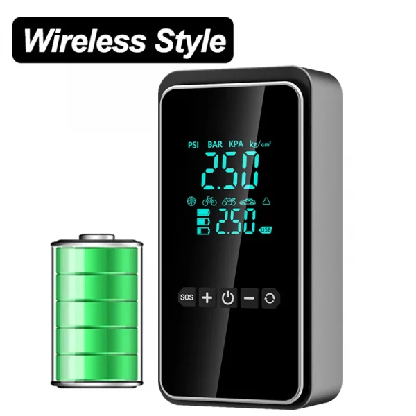 S0374954354bb4ac78d7ef6338d41c4a41.webp Wireless Car Air Pump Portable Air Compressor for Car Motorcycle Bicycle Ball 150PSI Electric Tire Inflator with Digital Display