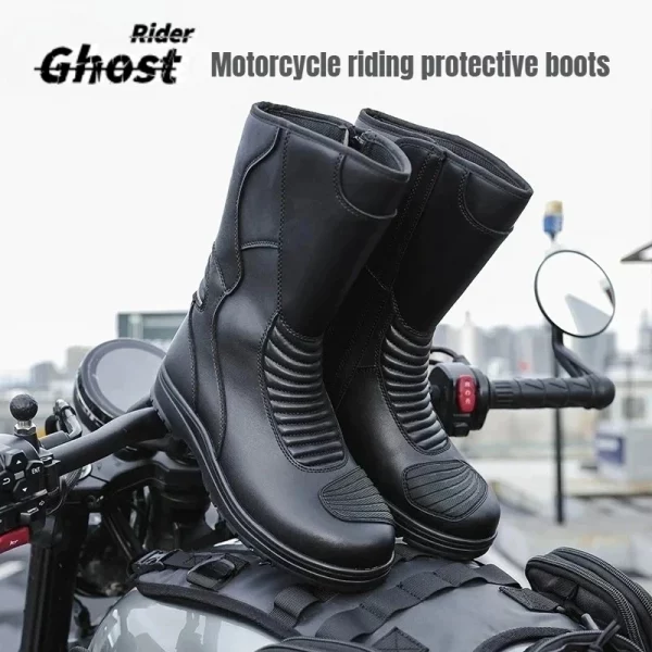 Motorcycle Boots Men Classic Motocross Boots with Reinforced Heel Toe Counter Waterproof Tall Motorcycle Touring Boot Botas Moto