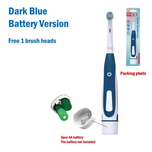 Sonic Electric Toothbrush Rounded 3D Vibrate Teeth Brush Rotation Gum Care Soft Bristle Heads Battery Power Teeth Whitening