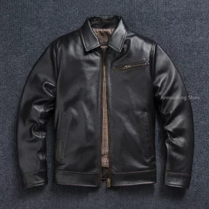 1930s Tooling Leather Jacket Men's First Layer Cowhide Business Genuine Leather Jacket Tea Core Cowhide Jacket Lapel