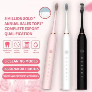 Sonic Electric Toothbrush 3 Brush Heads for Adults IPX7 Waterproof DuPont Brush Head USB Rechargeable High Frequency Cleaning