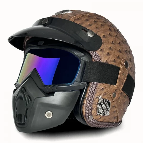 Retro Helmet Motorcycle Open Face Helmets PU Leather Casco Moto Helmet Vintage Capacete De Moto Motorcycle Equipments ECE DOT