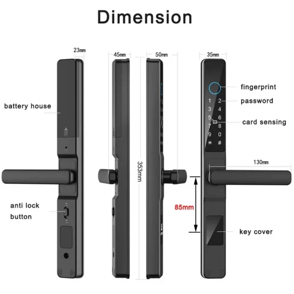 S0ed7eb70b7f845c7b9f54041c492e8ef9.webp Smart Door Lock Waterproof Aluminum Electronic Sliding Door Lock Tuya Fingerprint Biometric Password NFC Card Remote APP Control