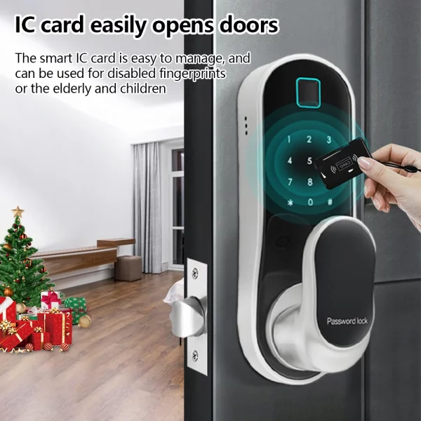 S109cb2e9c2ec433b8e0c583c1a71bb94Q.webp Smart Door Lock Keyless Entry Door Lock Handle with 2 Cards and 2 Keys Biometric Door Lock App Remote WiFi for 30-60mm Door