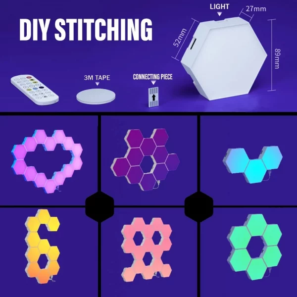 Smart LED RGB Wall Lamp Hexagonal Quantum Night Light - APP & Bluetooth Control Creative Home Decorative Lighting for Room