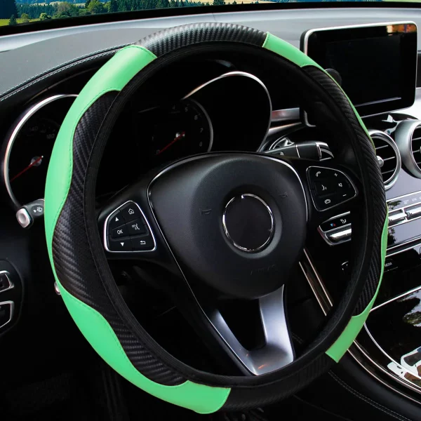 S18db77fca9944cac971dee2cdfa33a3cI.webp Car Steering Wheel Cover Breathable Anti Slip PU Leather Steering Covers Suitable 37-38.5cm Auto Decoration Carbon Fiber