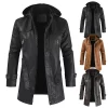 Coat Windproof Clothes Men's Hooded Long Leather coat Men's Leather Motorcycle Leather fashion Winter Korean Fashion Jacket