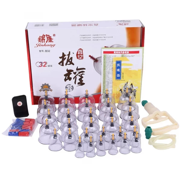 32 Pcs Vacuum Cupping Body Massager Suction Cups Jar Set Plastic Vacuum Suction Therapy Cupping Set Cans for Shoulder Massage