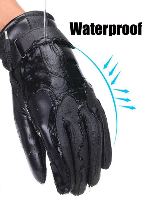 USB Thermal Heated Gloves Waterproof Hand Warmers PU Leather Heating Gloves Soft Winter Outdoor Warm Gloves for Off Road Skiing