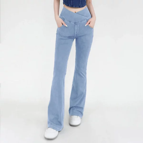 S1e794c25cf7c48b0af58202d485a82fbu.webp Yoga Jeans for Women Denim Pants Sexy Flared Trousers Lady Pants Hip Lifting and Cross Waist Design Indoor Sports Outdoor Flared