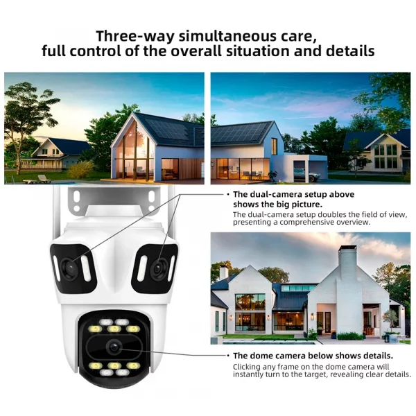 KERUI Outdoor WIFI IP Camera Three Lens Triple Screen 10x Zoom PTZ Auto Tracking Security Protection CCTV Video Surveillance