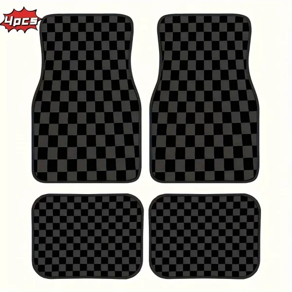 [Absorbent Car Floor Mats] 4pcs Universal Fit Car Floor Mats Set - Absorbent, Non-Slip, Washable Polyester Fiber - Checkered Pat