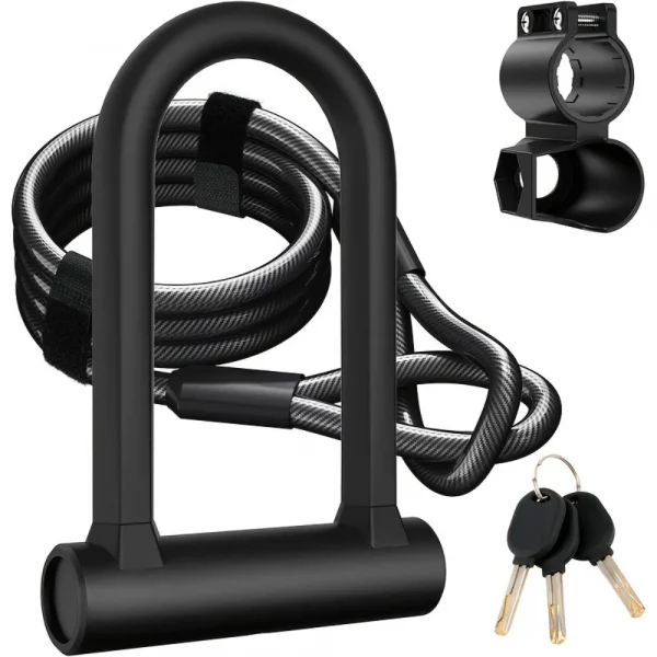 Bike Lock Heavy Duty Anti Theft Bike U Lock with Security Steel Cable Shackle Bicycle U-Locks with Key & Sturdy Mounting Bracket
