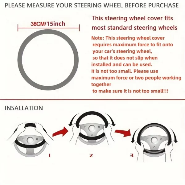 A Car Steering Wheel Cover，Universal15Inch Non-Slip Automobile Steering Wheel Protective Cover Car Decoration Accessories