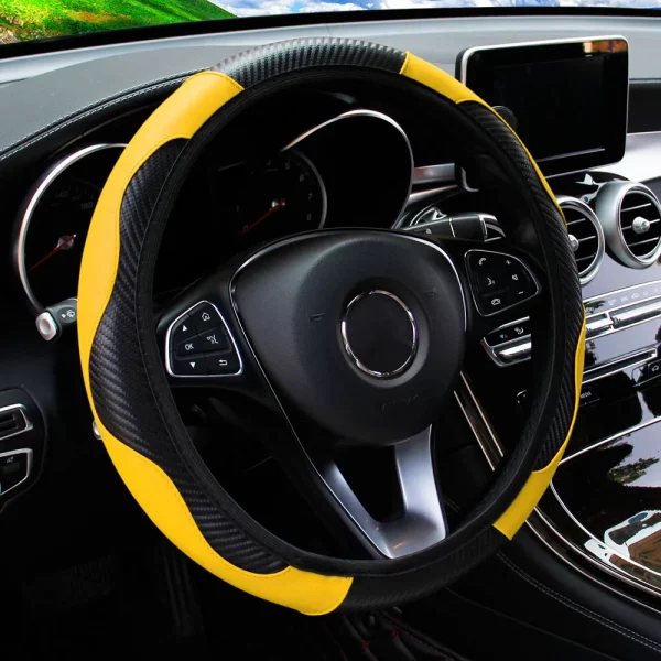 S22f613e3c2f141ac9326f993bba38b5fJ.webp Car Steering Wheel Cover Breathable Anti Slip PU Leather Steering Covers Suitable 37-38.5cm Auto Decoration Carbon Fiber