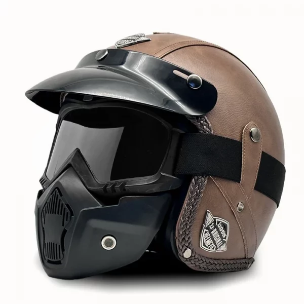 Retro Helmet Motorcycle Open Face Helmets PU Leather Casco Moto Helmet Vintage Capacete De Moto Motorcycle Equipments ECE DOT