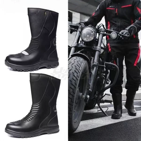 Motorcycle Boots Men Classic Motocross Boots with Reinforced Heel Toe Counter Waterproof Tall Motorcycle Touring Boot Botas Moto
