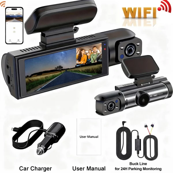 S2f9121ab7060456590c4771b6a44fb3d1.webp Dash Cam for cars 1080P Car DVR Video Recorder Dual car camera Front Inside View Camera Loop Recording WiFi Monitor Dashcam