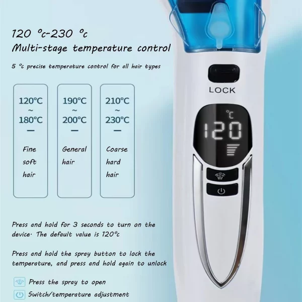 Steam Hair Straightener Brush Anti-scald Negative Ion Hair Care Ceramic Wide Hair Curling Flat Plates Lcd Display Hot Comb