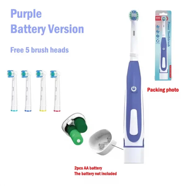 Sonic Electric Toothbrush Rounded 3D Vibrate Teeth Brush Rotation Gum Care Soft Bristle Heads Battery Power Teeth Whitening