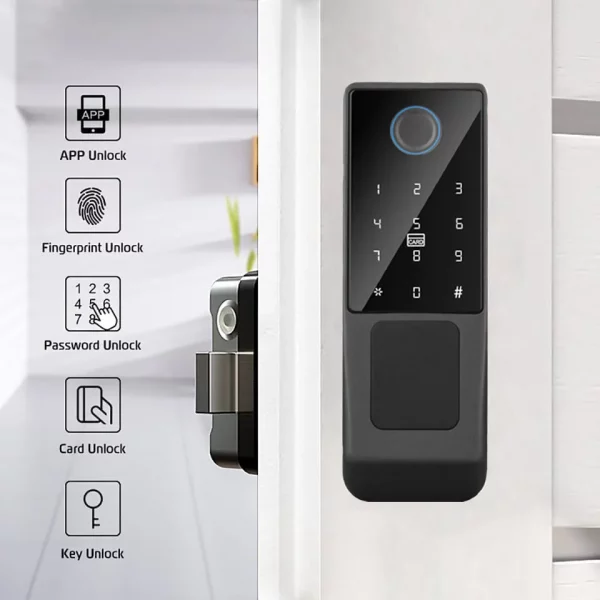 S3d3ea4ca0fea4eafaf23d70ff611d3e0s.webp Waterproof Outdoor Door Smart Rim Lock Digital WiFi Remote Fingerprint Electric Electronic Smart Door Lock with Tuya TTLock App