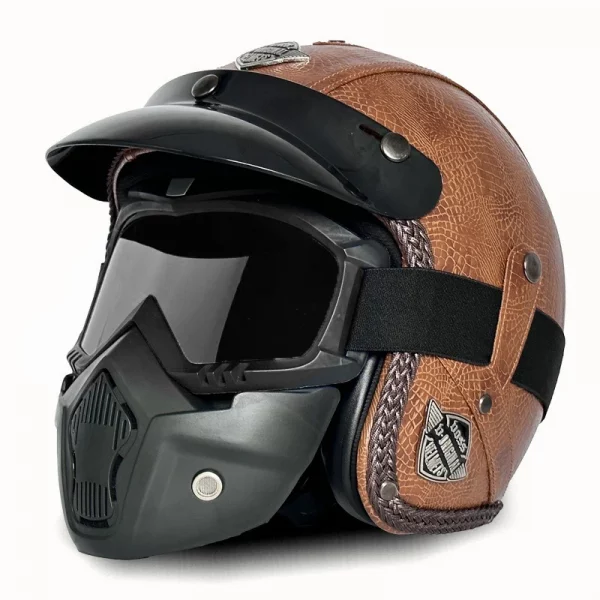 Retro Helmet Motorcycle Open Face Helmets PU Leather Casco Moto Helmet Vintage Capacete De Moto Motorcycle Equipments ECE DOT