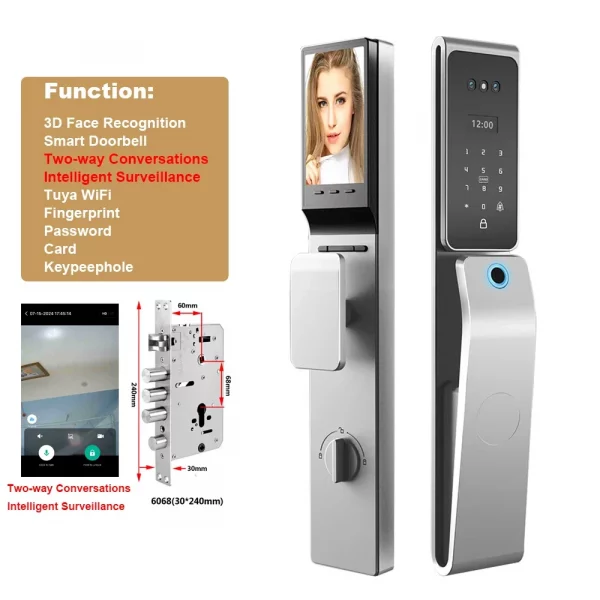 Smart Home Door WiFi NFC Digital Lock with 3D Face Recognition & Palm Vein, Works with Tuya