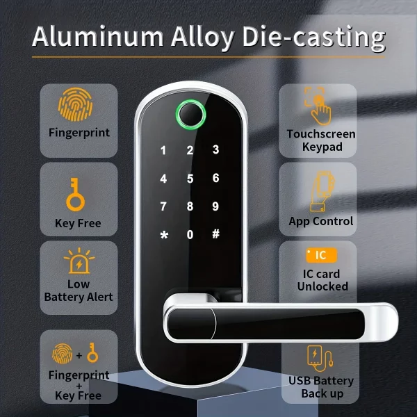 S4092cce625954b7ca69a84cfc128cfcbT.webp Smart Fingerprint Door Lock App Remote Control Keyless WIFI Digital Touchscreen Lock NFC IP67 Waterproof with 2 IC Cards