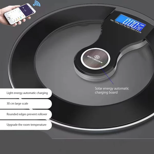S41f80ded7c094b1d8c4e15d108c860ae4.webp Smart Weight Scale Bluetooth LCD Display Light Energy Automatic Charging Rechargeable Home Weight Measure Fat Calories Scale