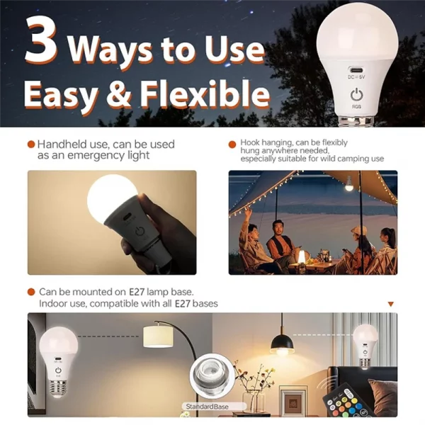 B84B-Smart RGB USB LED Bulb-Rechargeable, Dimmable E27 Bulb With Timing Function Cordless Battery Operated Lighting