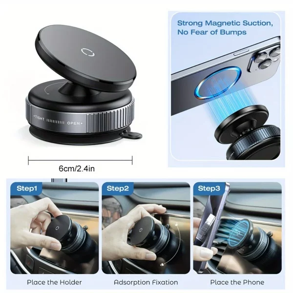 360° Adjustable Vacuum Magnetic Suction Cup Mobile Phone Holder Suitable for Car/Gym/Mirror/Smooth Surface Hands-free Suction