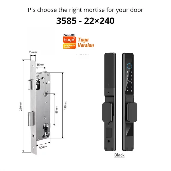 S480718073f99414891aba5f3498ec6bdd.webp Smart Door Lock Waterproof Aluminum Electronic Sliding Door Lock Tuya Fingerprint Biometric Password NFC Card Remote APP Control