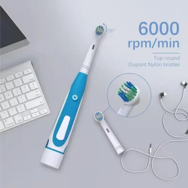 Sonic Electric Toothbrush Rounded 3D Vibrate Teeth Brush Rotation Gum Care Soft Bristle Heads Battery Power Teeth Whitening
