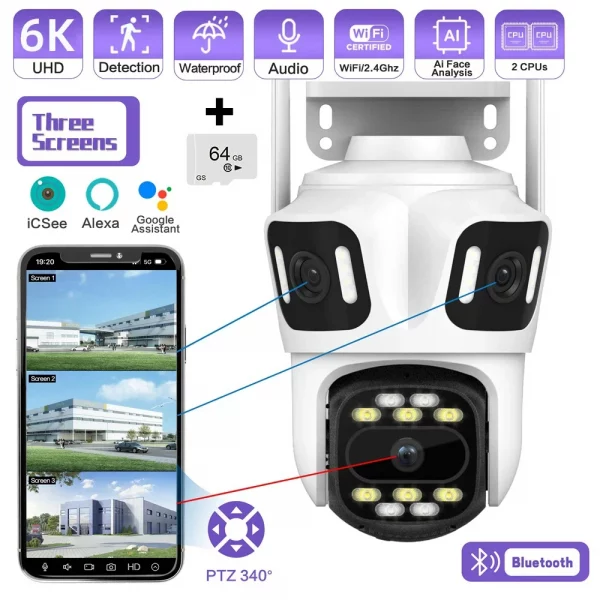 KERUI Outdoor WIFI IP Camera Three Lens Triple Screen 10x Zoom PTZ Auto Tracking Security Protection CCTV Video Surveillance