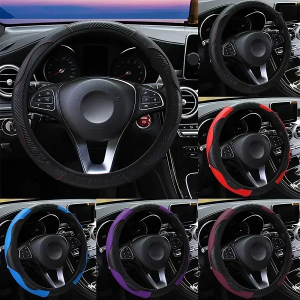 Car Steering Wheel Cover Breathable Anti Slip PU Leather Steering Covers Suitable 37-38cm Auto Decoration Car Accessories