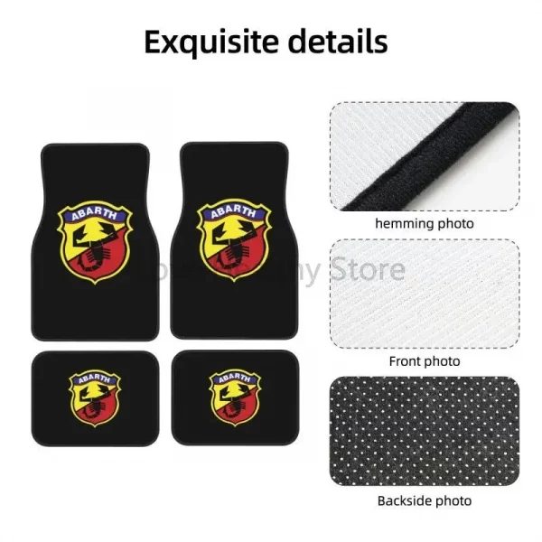 Custom Abarth C Cool Car Floor Mats of 4 Pieces Auto Front and Rear Foot Mats Universal Carpets with Non Slip Rubber Backing