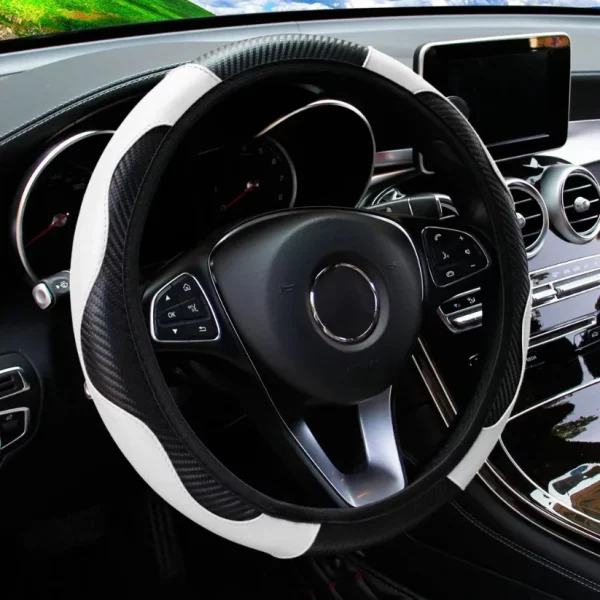 S53268343650246e3a8c5834beb071953K.webp Car Steering Wheel Cover Breathable Anti Slip PU Leather Steering Covers Suitable 38cm